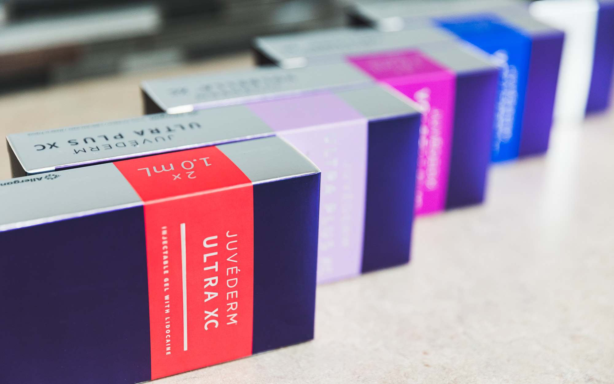 Boxes of Juvederm, a treatment for lip lines near Portland